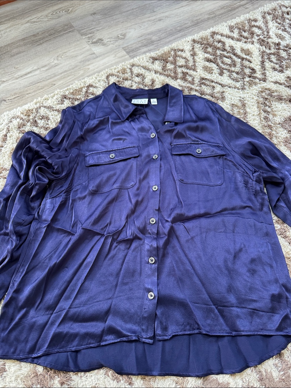 Silky Navy Button-Up Woman’s Shirt